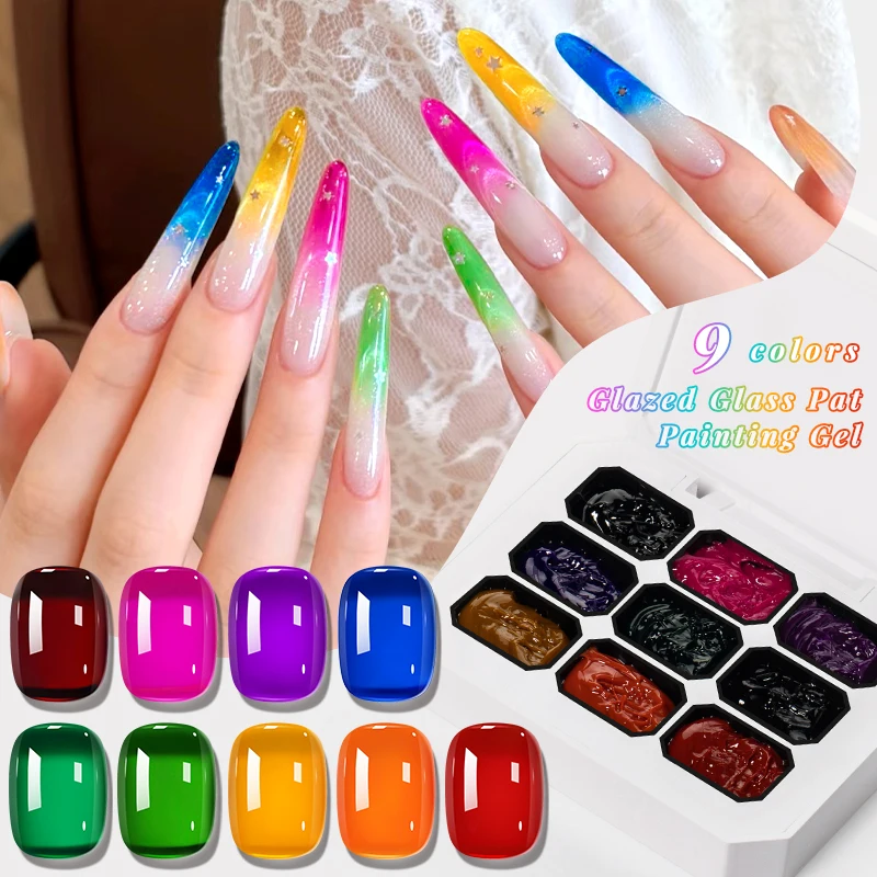 9-colors Glazed Glass Pat Painting Gel Nail Polish Gradient Patting Gel Smudge Canned High Saturation Semi-Solid UV Gel Varnish