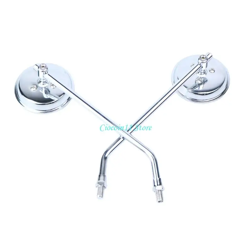 Y1UB Retro Metal Round Motorcycle Scooter Rearview Mirror With Extended Arm 2pcs
