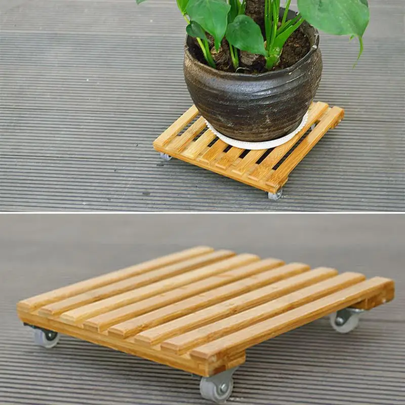 Planter Base With Wheel Wooden Plant Holder Mobile Tray Rolling Flower Pot Stand Square Plant Caddy Rack Plant Pallet Home Decor