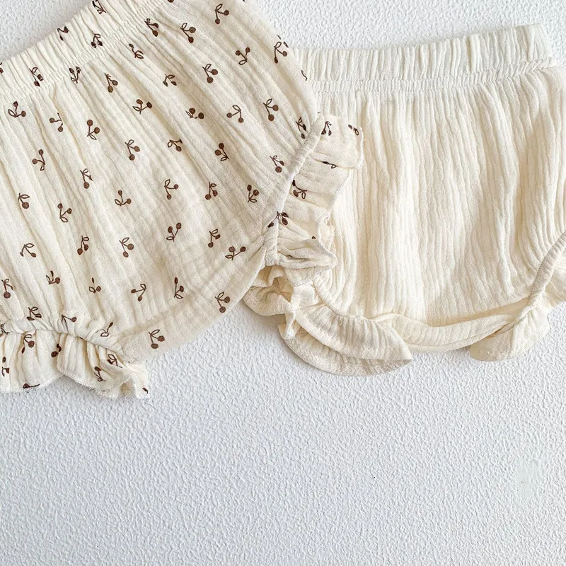 Baby Girls Clothes Sets Long Sleeve Outfits Newborn Muslin Cotton Shirt Tops+Shorts Suits Clothes 2PC 0-3T