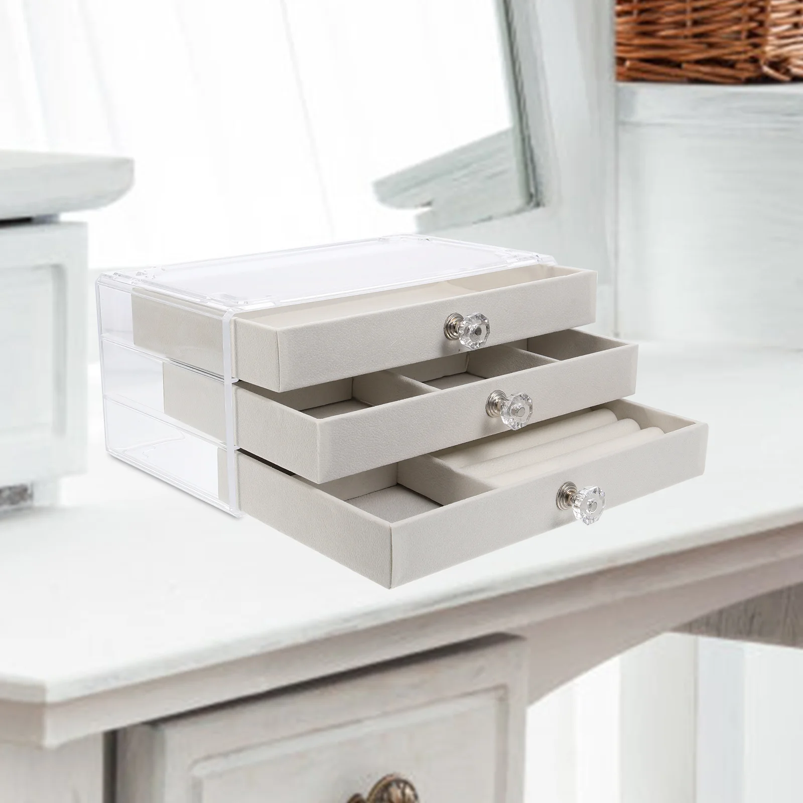 

Jewelry Organizer Box Multi-Function Drawer-Type Necklace Container Earrings Storage Case Decorative Holder for Home