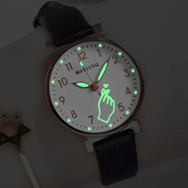 Nieuwe Luxe Lichtgevende Nacht Gloeiende Casual Kleine Wijzerplaat Dames Quartz Polshorloges Vrouwelijke Casual Eenvoudige Vinger Hart Horloge Geschenken