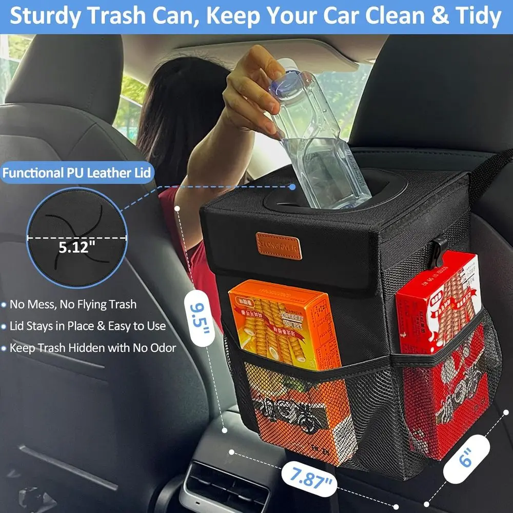 Car Trash Can Bin Back Seat Leak Proof, Cute Car Trash Bag Hanging, Vehicle Trash Can SUV Truck Van, Automotive Garbage Cans Fro view 2