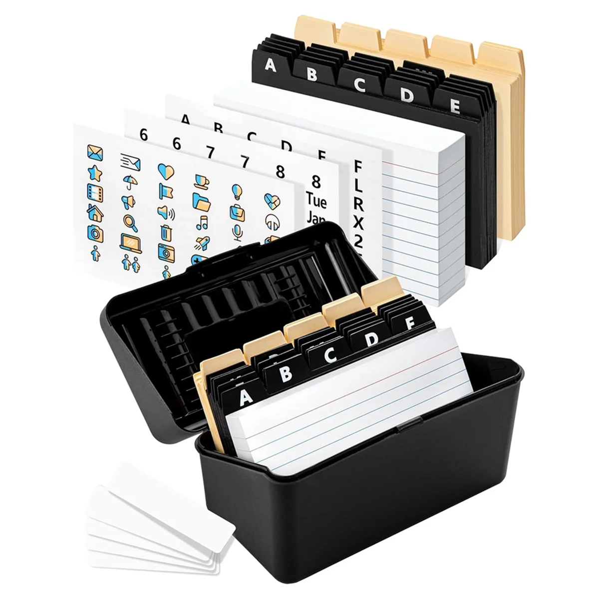 Index Card Holder Set 3x5Inch - Heavy Duty Index Card Recipe Box with Dividers Ruled Cards & Stickers