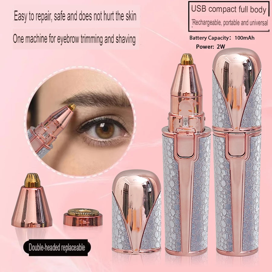 Portable Two-in-One Electric Lipstick Shaving Device, Painless Eyebrow Shaping Shaving Device, USB Charging