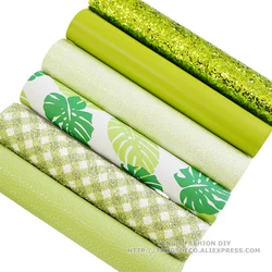 6pcs/Set---20X22CM Light Green Color Mix DIY Synthetic Faux PU Leather Set