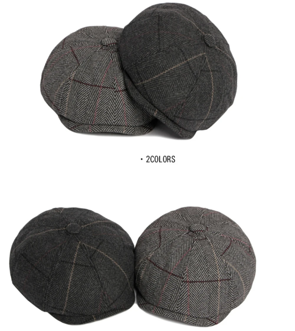 HT4964 Baskenmütze, Retro-Künstler, Maler, karierte Baskenmütze, männlich, weiblich, Ivy, flache Kappe, Herbst-Winter-Mütze, verstellbare Baskenmütze für Männer und Frauen – Detail 1