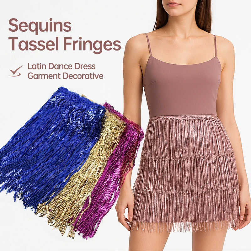 

1-10Yards 20cm Sequin Tassel Fringe for Sewing Dance Dress Lace Trim Stage Performance Dress Decor Glitter Tassels DIY Material