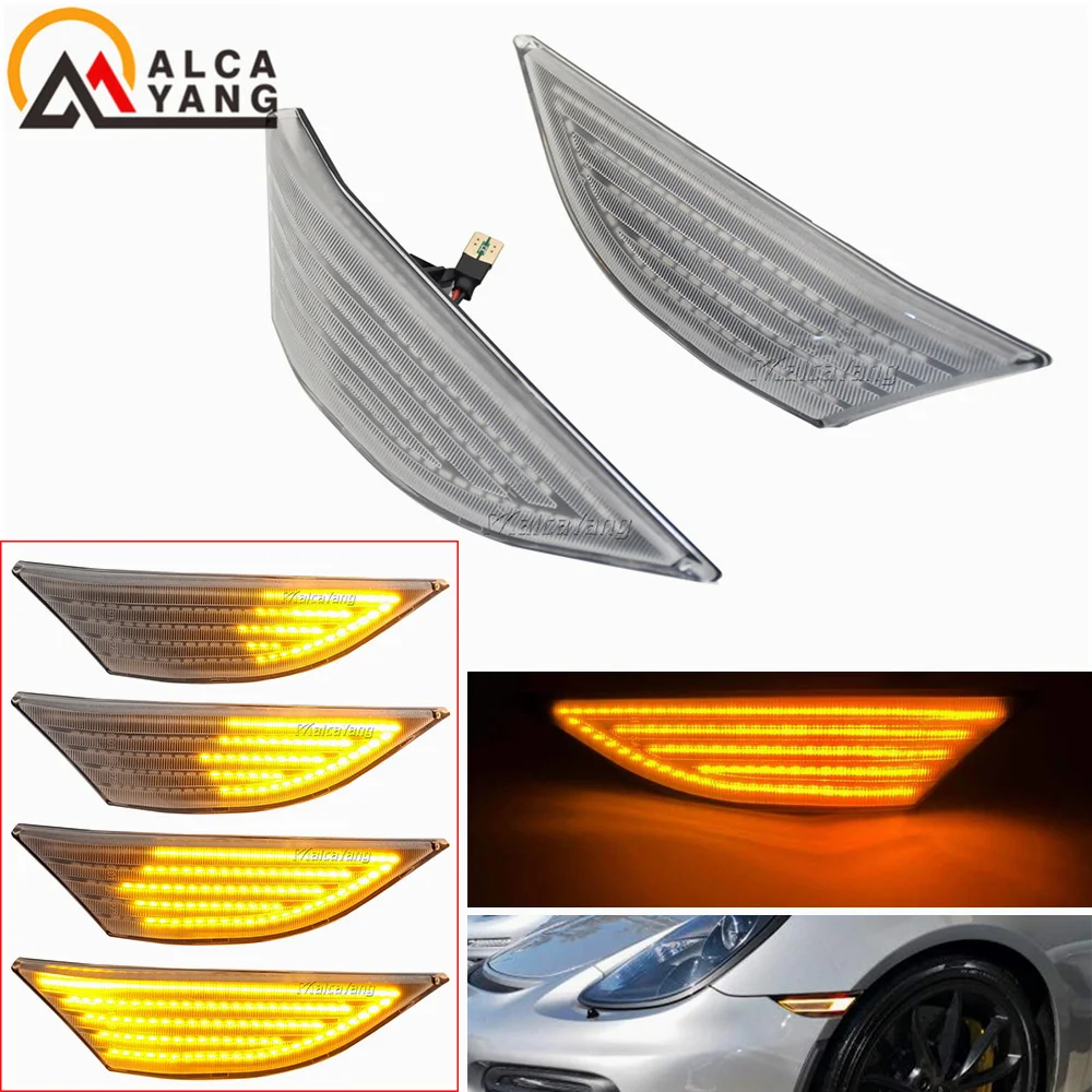 2PCS Dynamic Bumper Side Marker Turn Signal Indicator Light For PORSCHE 991 Carrera GTS GT3 Targa Turbo 718 981 Boxster Cayman