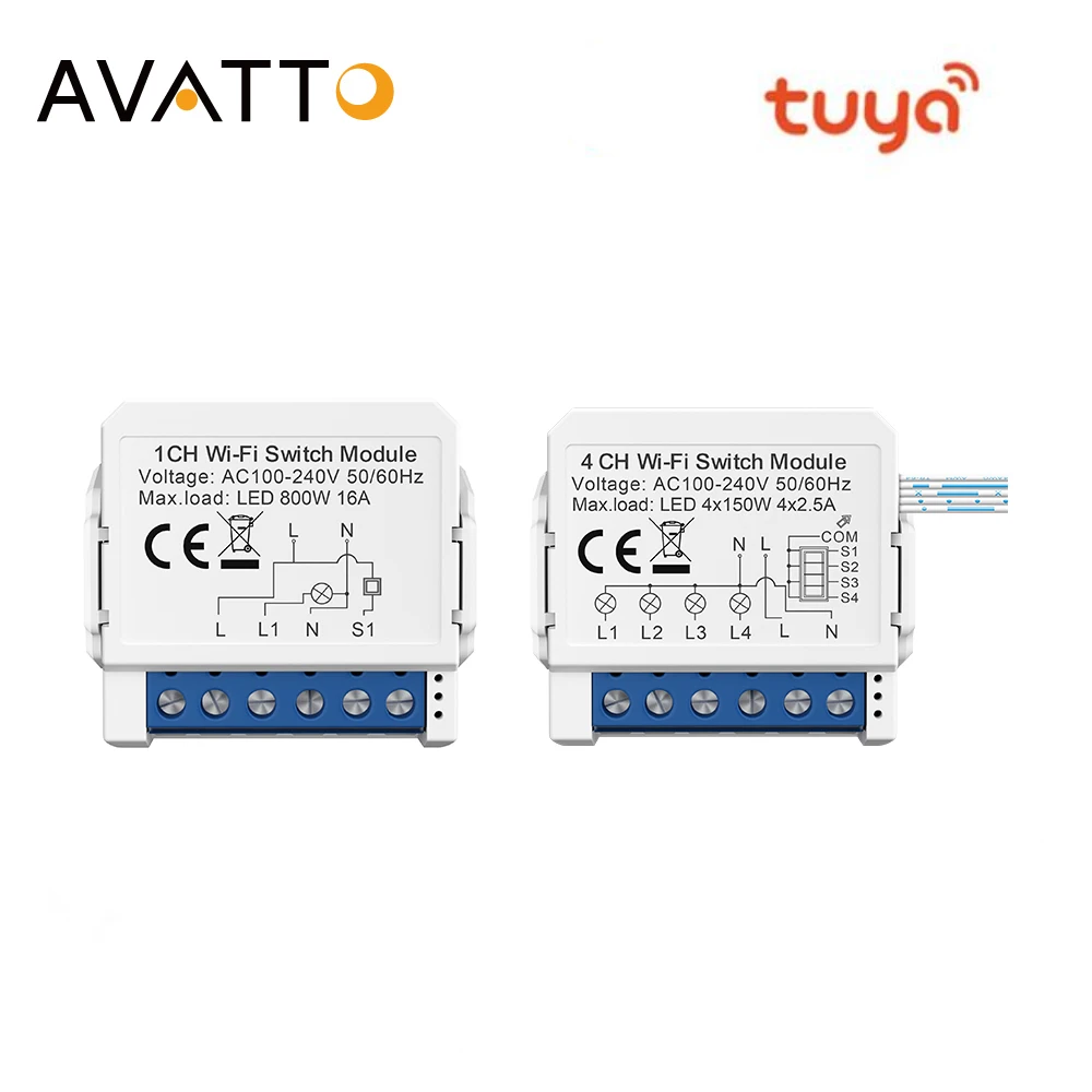 AVATTO WiFi Smart Switch Module Supports 2 Way Control,App Remote Control DIY Light Breaker 100-240V Work with Alexa Google Home