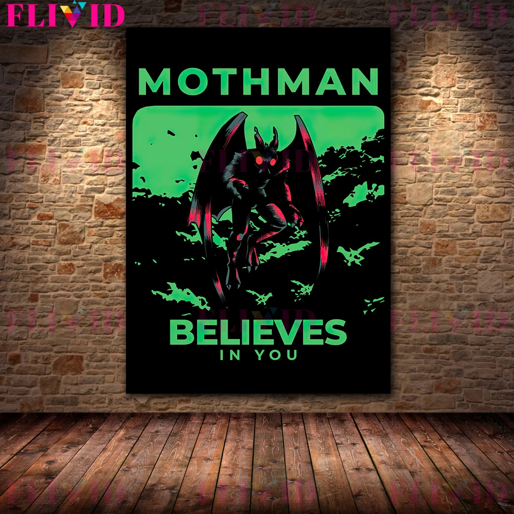 Mysterious And Funny Mothman Vintage Art Poster Print Terrifying Demon Creatures Wall Art Canvas Painting Home Decor Unframed