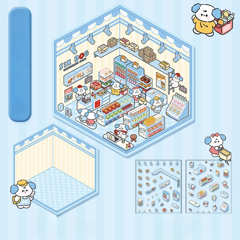 3D DIY Capybara Kaninchen Landschaft Aufkleber Koreanischen Stil Cartoon Aufkleber Miniatur Hütte Szene Stapeln Einfügen Hand Konto Geschenk