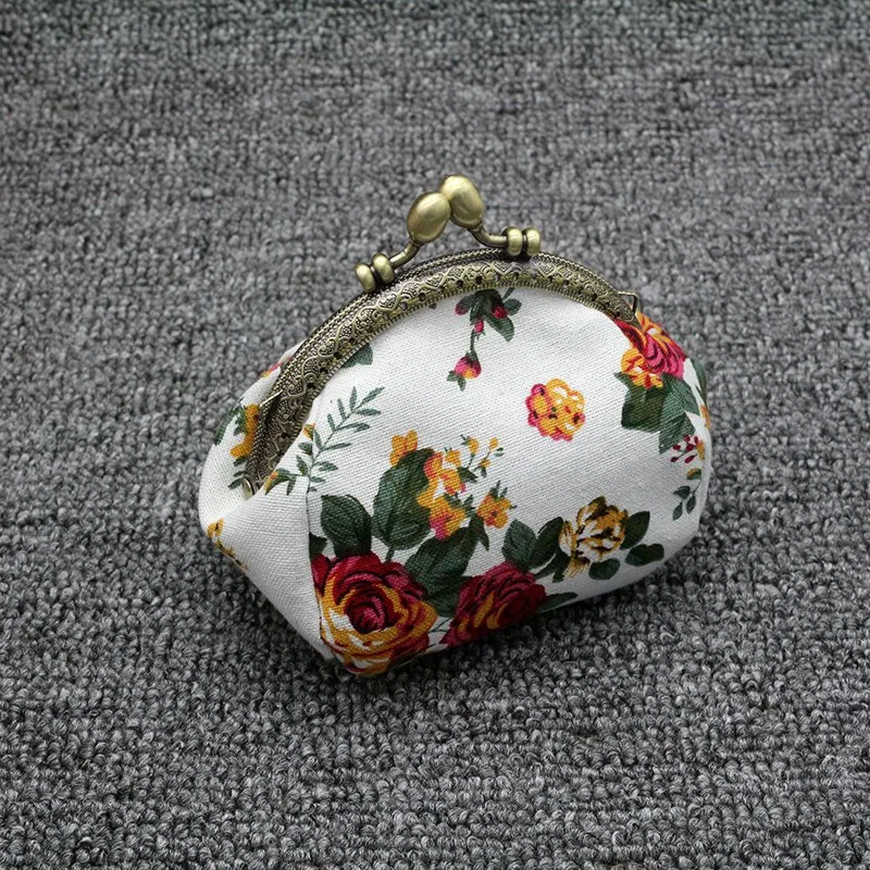 2X Wallet,Lady Vintage Flower Mini Coin Purse Wallet Clutch Bag (Rose Red&White)