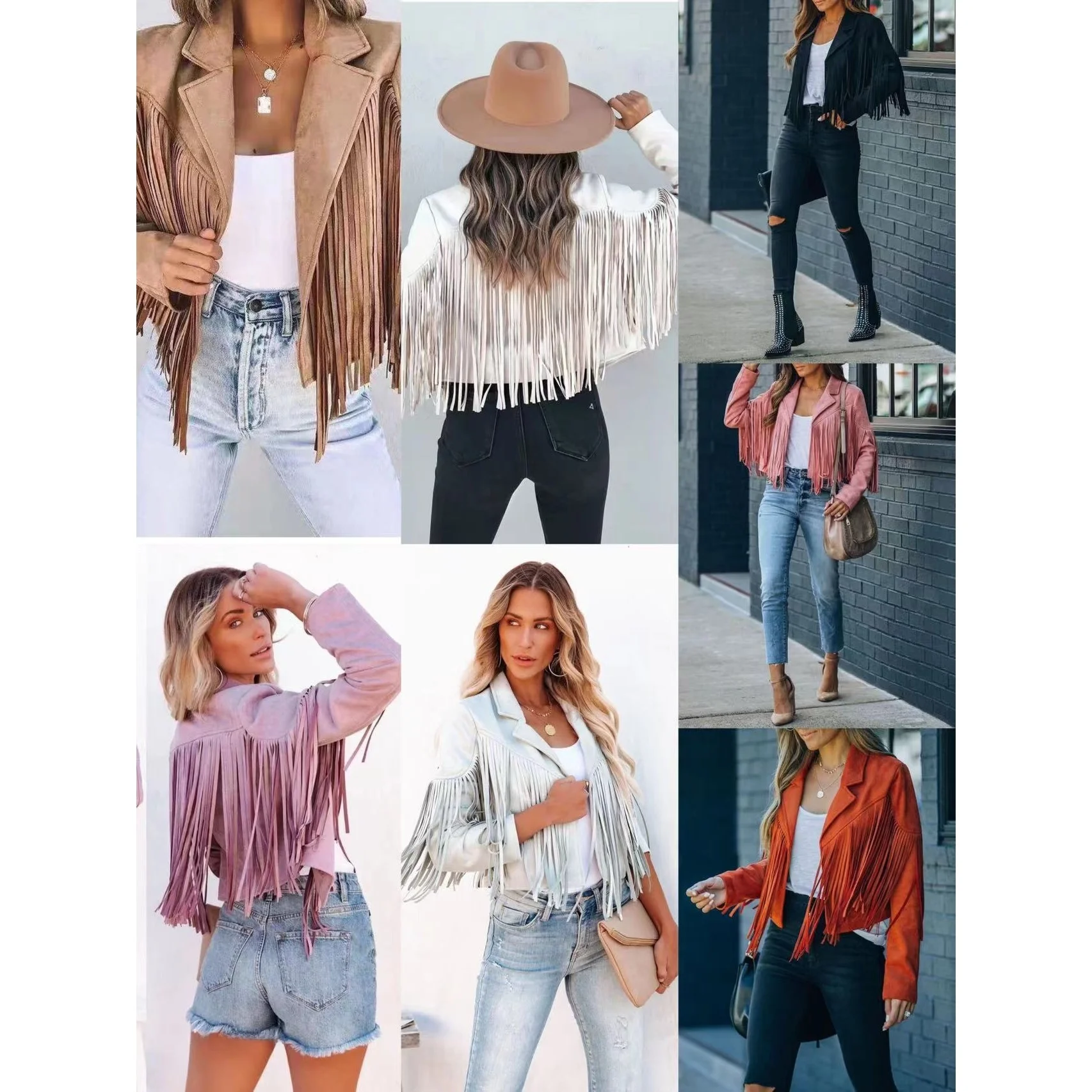 

Women's Slim Fit Long Sve Printed Tassel Jaet Autumn New Sle Cross Border ort Coat Fem Faion Ele Sle