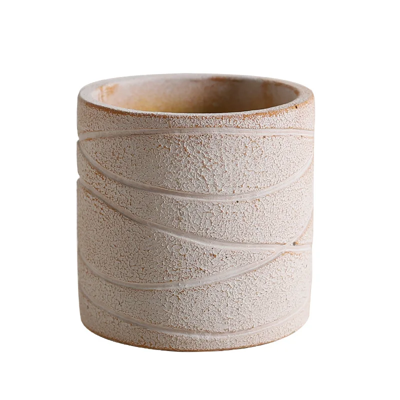 Nordic style craft cement flower pot red brick striped gardening ornament flower pot succulent planting pot wholesale spot