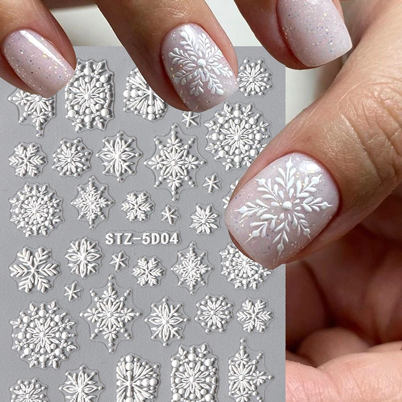 Elegante fiocco di neve bianco adesivi per unghie 5D maglione invernale fiore di neve cervo nail art gel cursori decalcomanie in rilievo di Natale Decorati