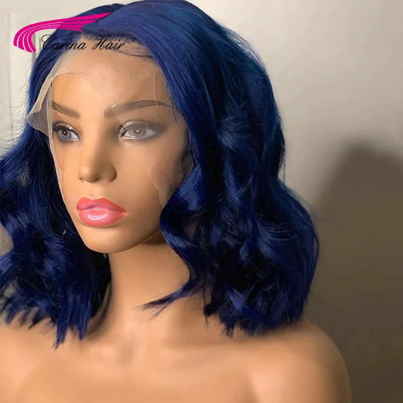 Promotion Sale Blue Colored Wave 13x4 Lace Front Wig Remy PrePlucked 180% Human Hair Wigs With Baby Hair For Women