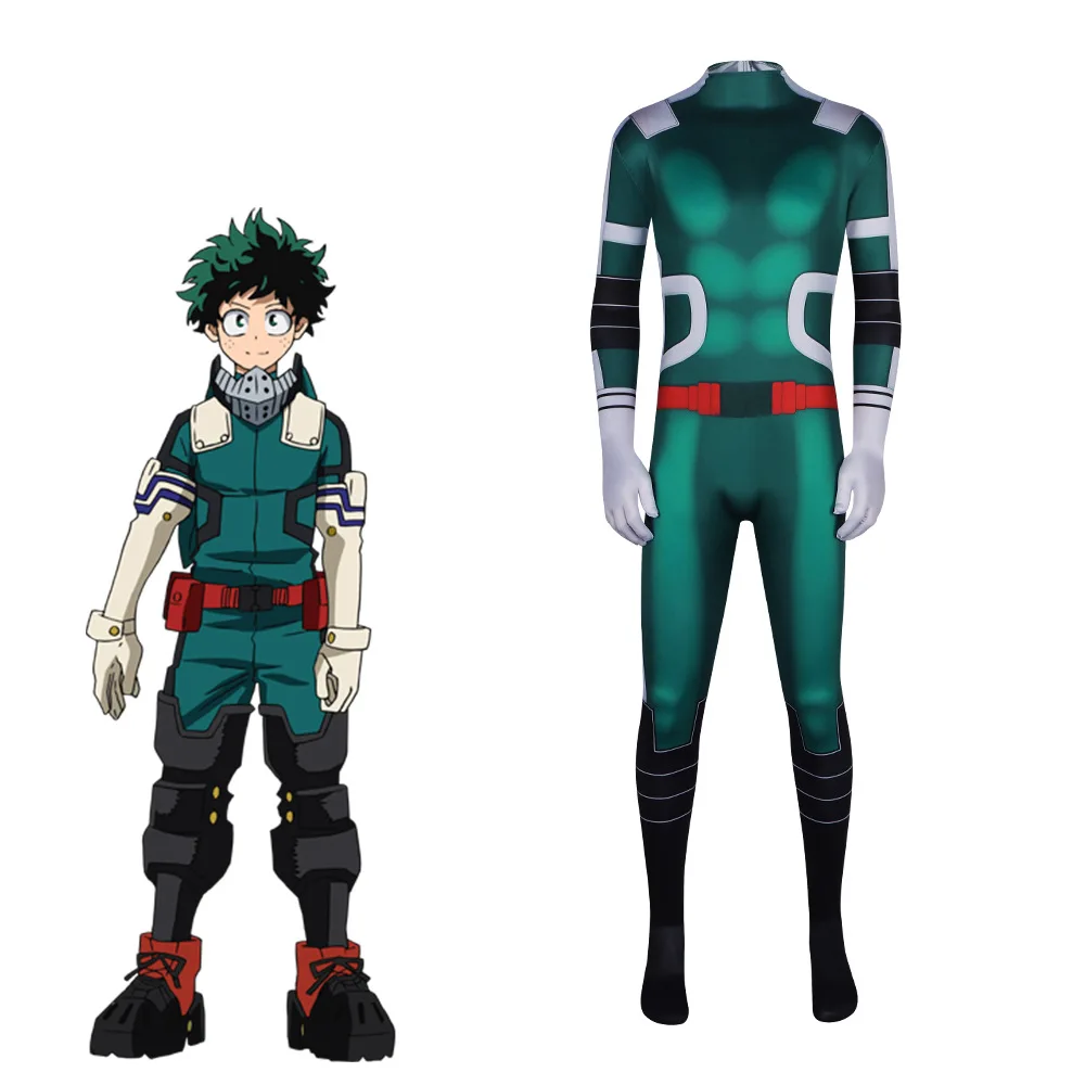 Disfraz de Cosplay de Anime My Hero Academia Izuku Midoriya, Mono con Estampado de Boku No Hero Academy Deku, Traje de Superhéroe Zentai para Niños y Hombres