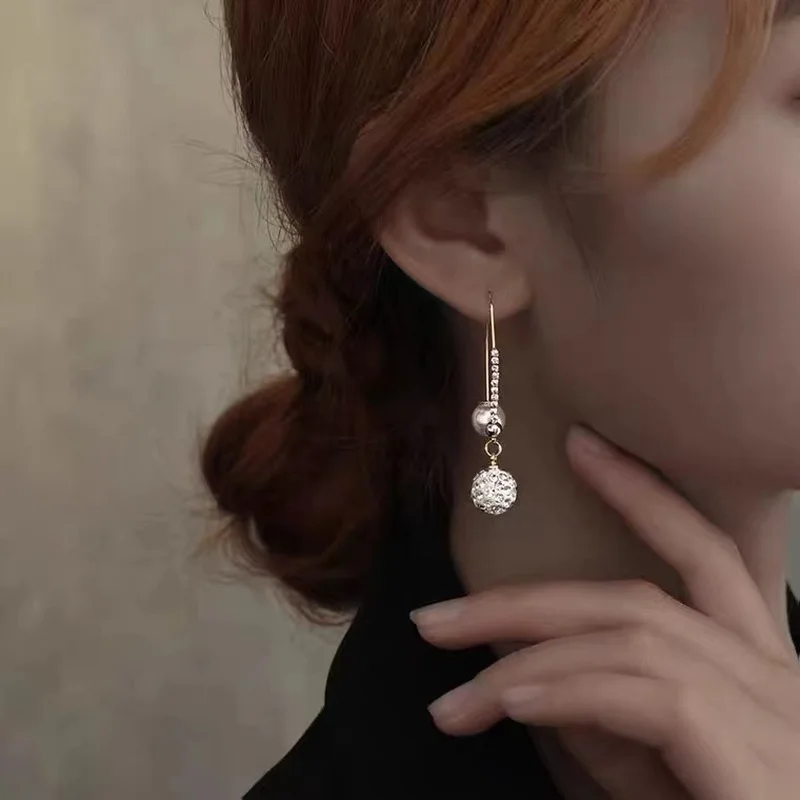 UDiamond-studded pearl earrings2022New Korean fashion exquisite and stylish design round bead earrings