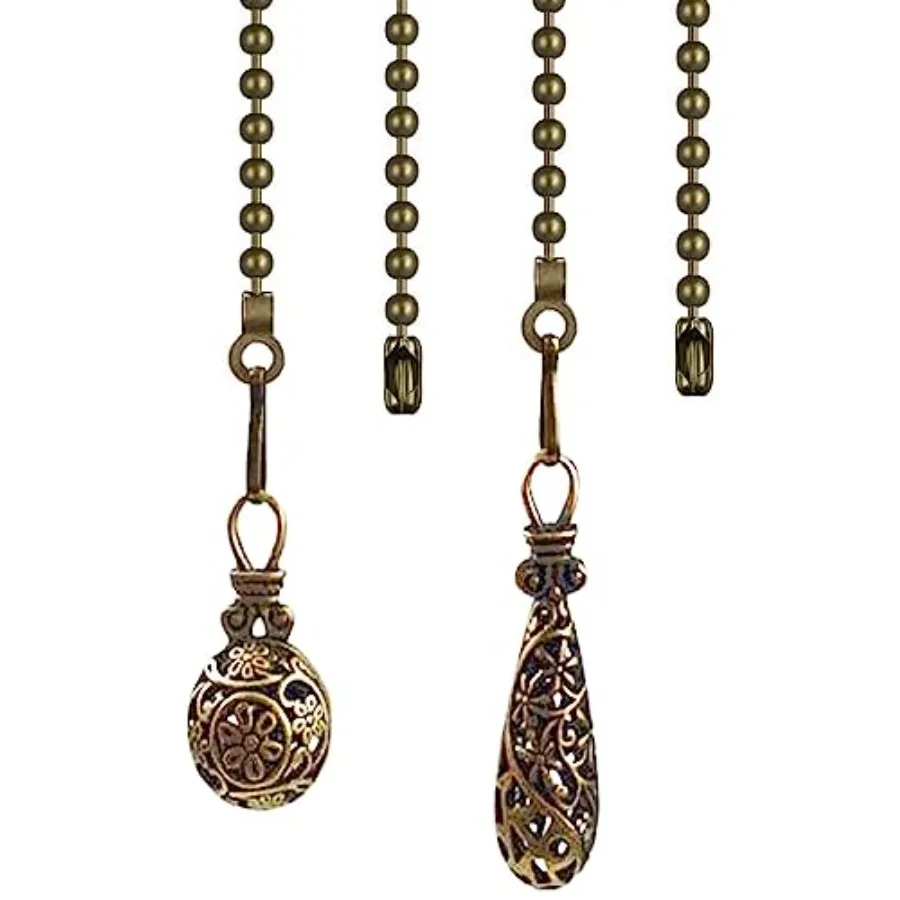 Ceiling Fan Pull Chain Extenders with Charm Pendant - 2Pcs 12 inch Vintage Hollow-Out Bronze Pull Chains for Ceiling Fans and L