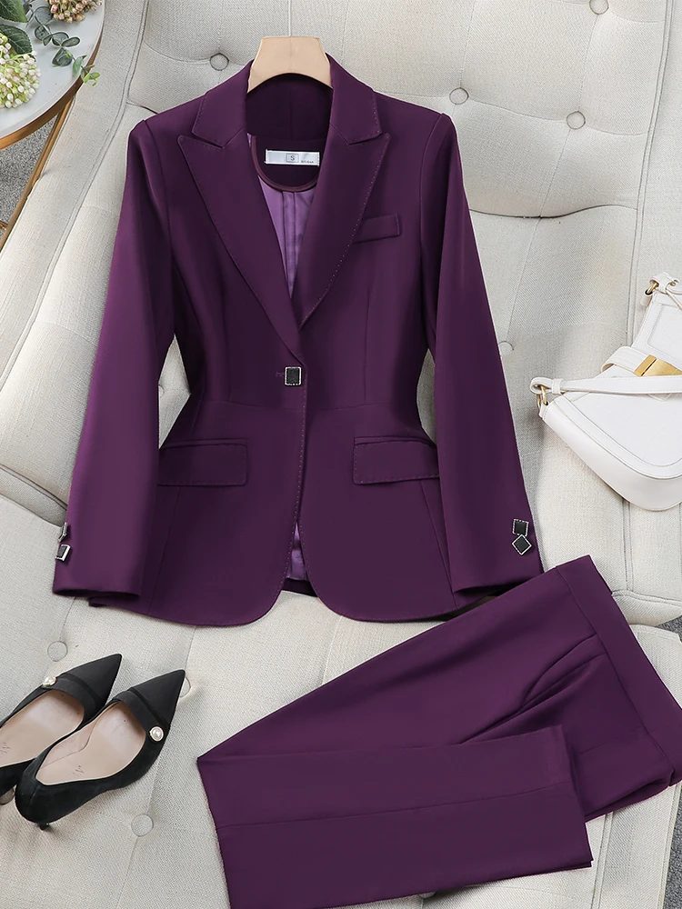 Autumn Winter Women Pant Suit Office Ladies Female Business Work Wear 2 Piece Set Formal Blazer Jacket And Trouser