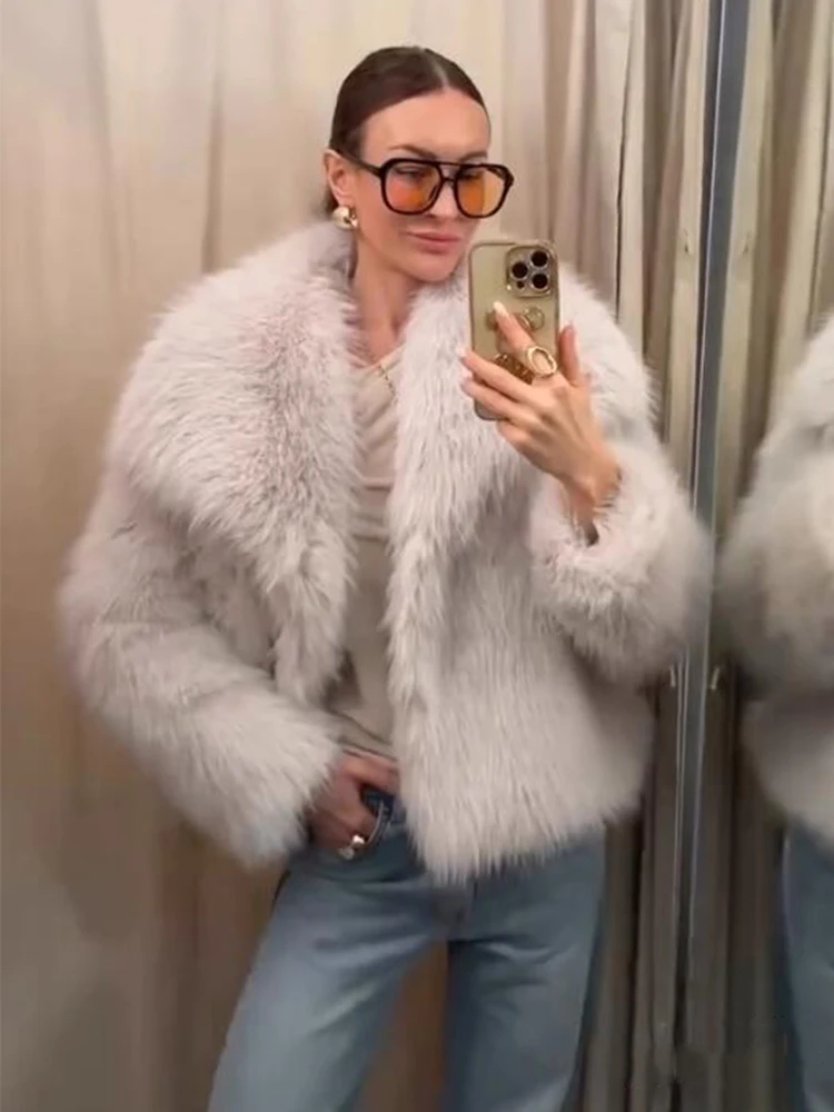 Chic Casual Winter Jackets For Women Faux Fur Warm Jacket Coat Long Sleeve Lapel Loose Plush Fluffy Thick New In Outerwears