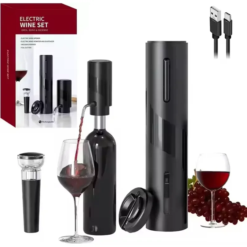 New Product 2024 Gift Rechargeable Electric Red Wine Opener With Electric Wine Pourer Set