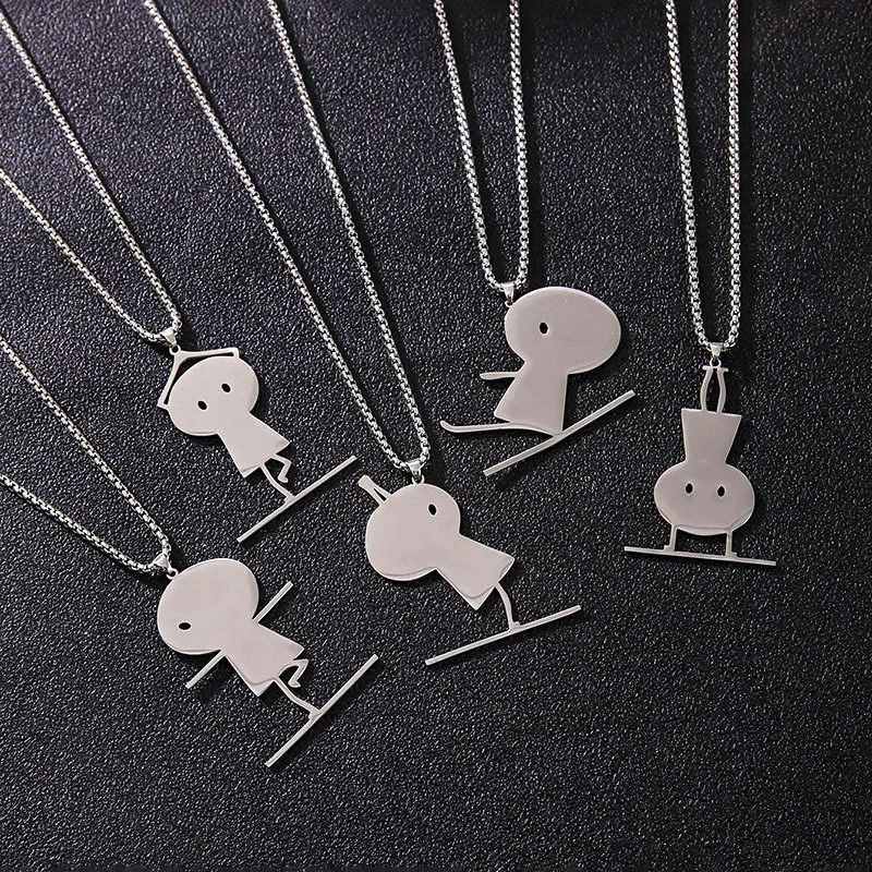 Meetvii New Customized Name Stainless Steel Necklaces for Women Men Cartoon Fun Humanoid Pendants Jewelry Gift