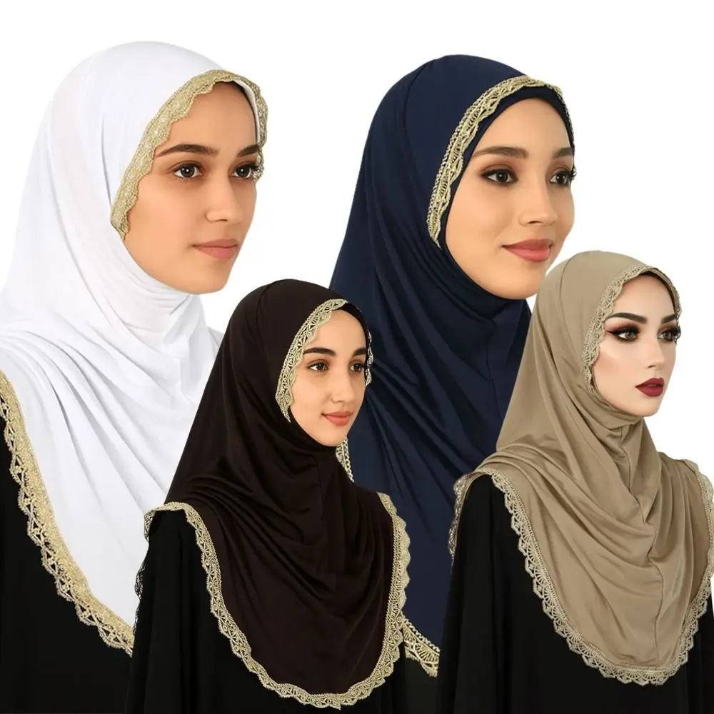

Elegant Embroidered Lace Ethnic Style Scarf Bandana Long Hijab Scarf Thin Malaysian Tudung Women