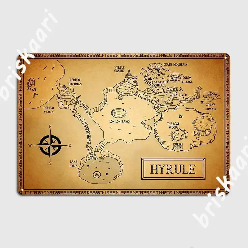 Mapa de Hyrule, Placa Metálica Decorativa, Póster para Decoración de Pared, Letrero de Metal para Club, Bar, Pub