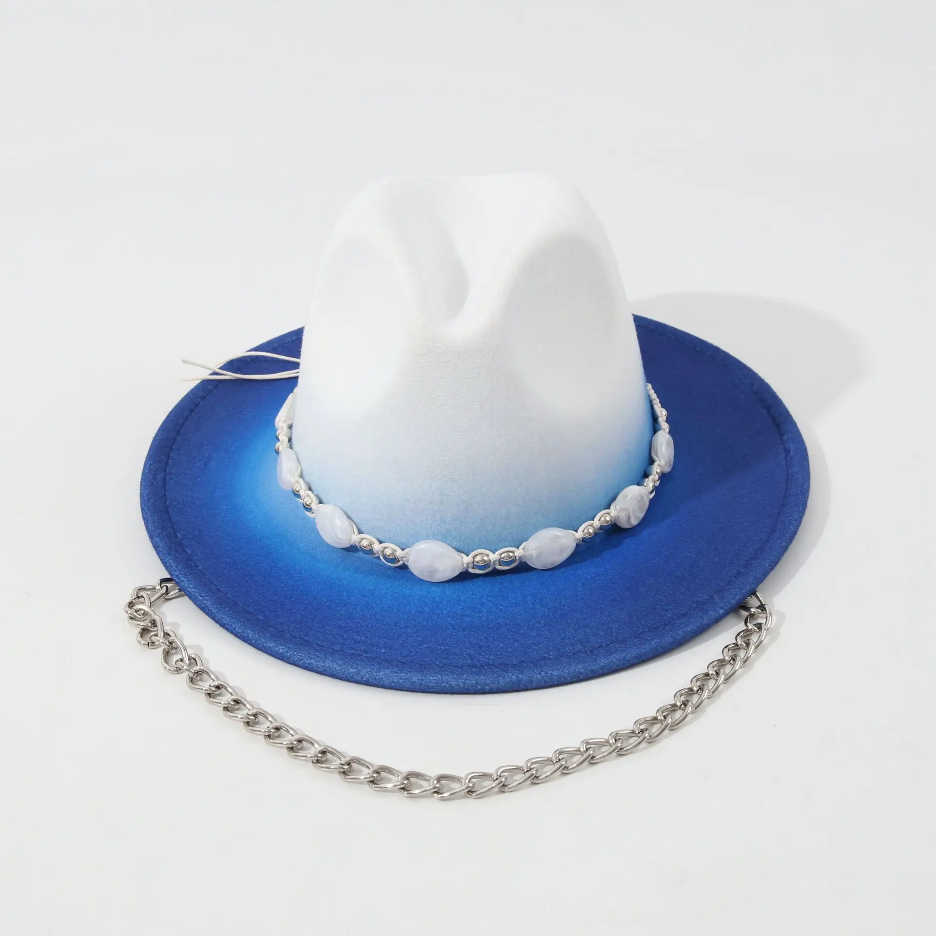 Blue Fedoras Hats With Meta Chain For Women Designer Warm Hats Ladies Party Hat