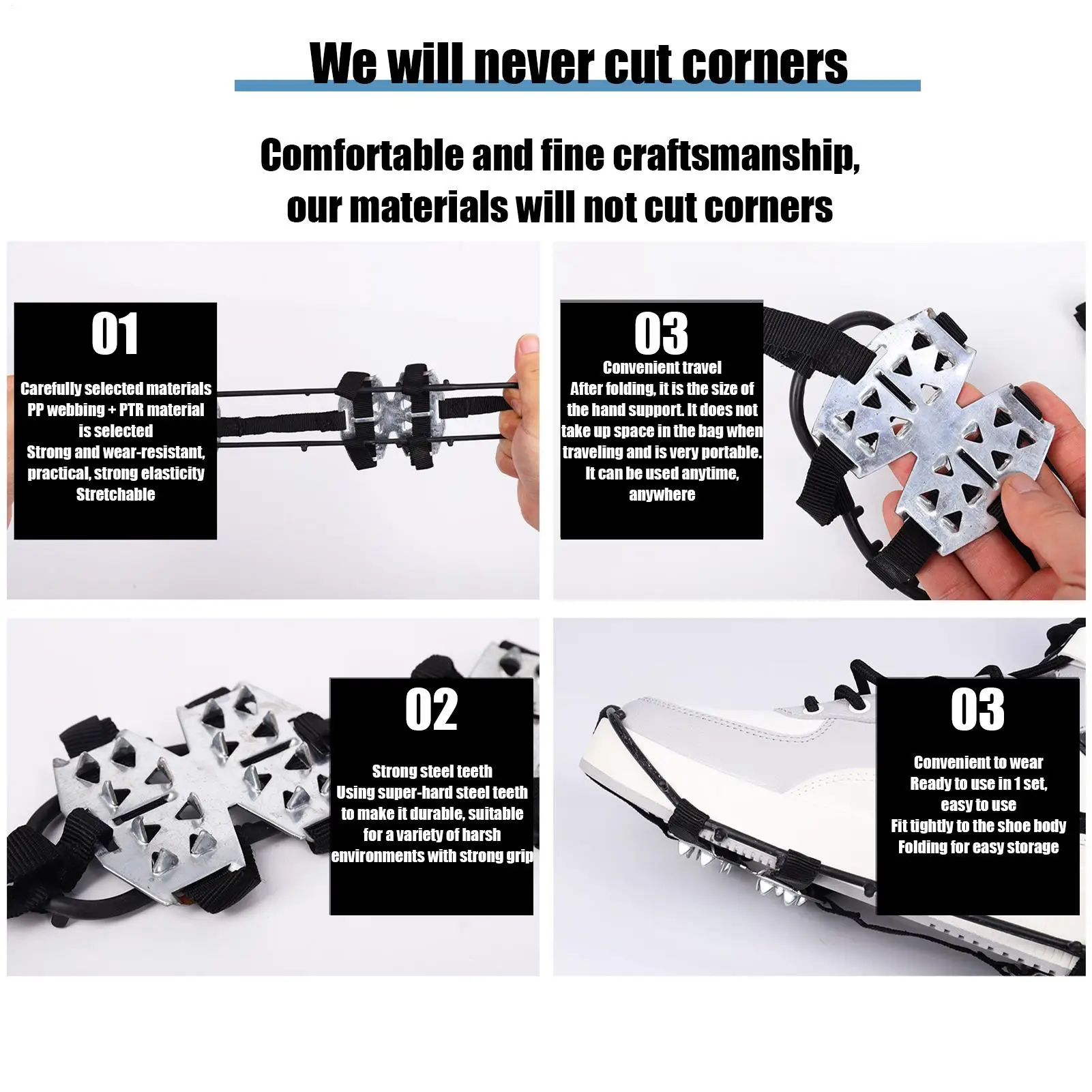 雪や氷用の靴スパイク 滑り止めアイゼン グリッパー ハイキングスパイク 冬のハイキング 登山 釣り トレッキング アウトドア用