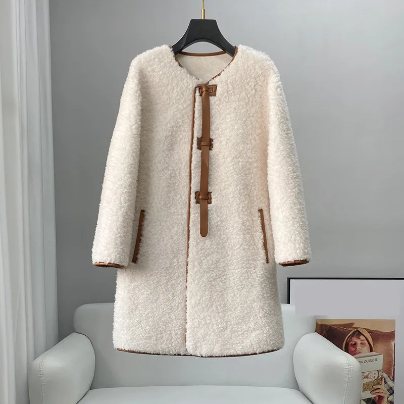 PUDI New Fashion Women Soft Real Wool Fur Coat Sheep Shearing Featured Button Jacket CT296