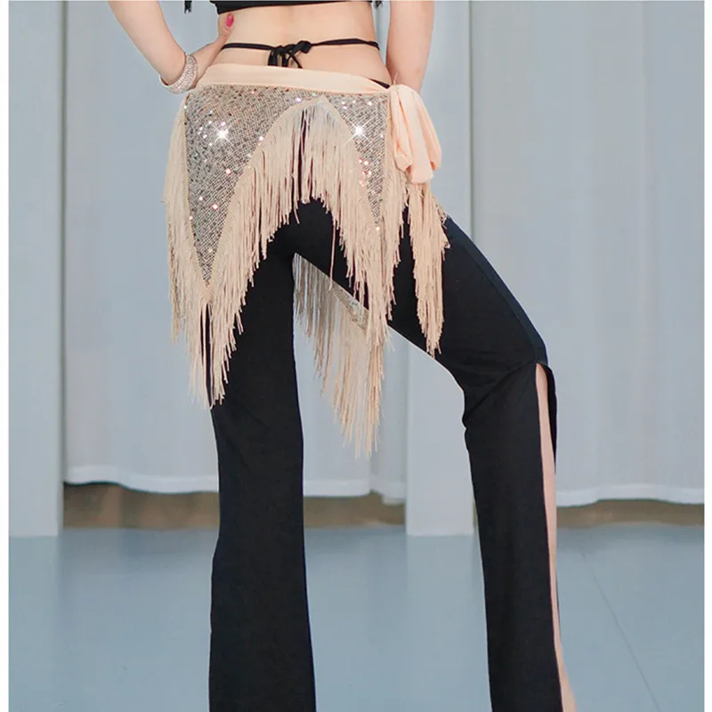 

Bellydance Hip Scarf Sequin Tassel Triangle Bellydance Hip Scarves Wrap Skirt Belt Swing Tribal Dancer Costumes for Women Black