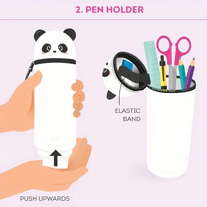 Estuche para lápices de silicona con diseño de Panda bonito, portalápices suave 2 en 1 con cremallera, diseño de animales blancos para material escolar o de oficina, 1 ud.