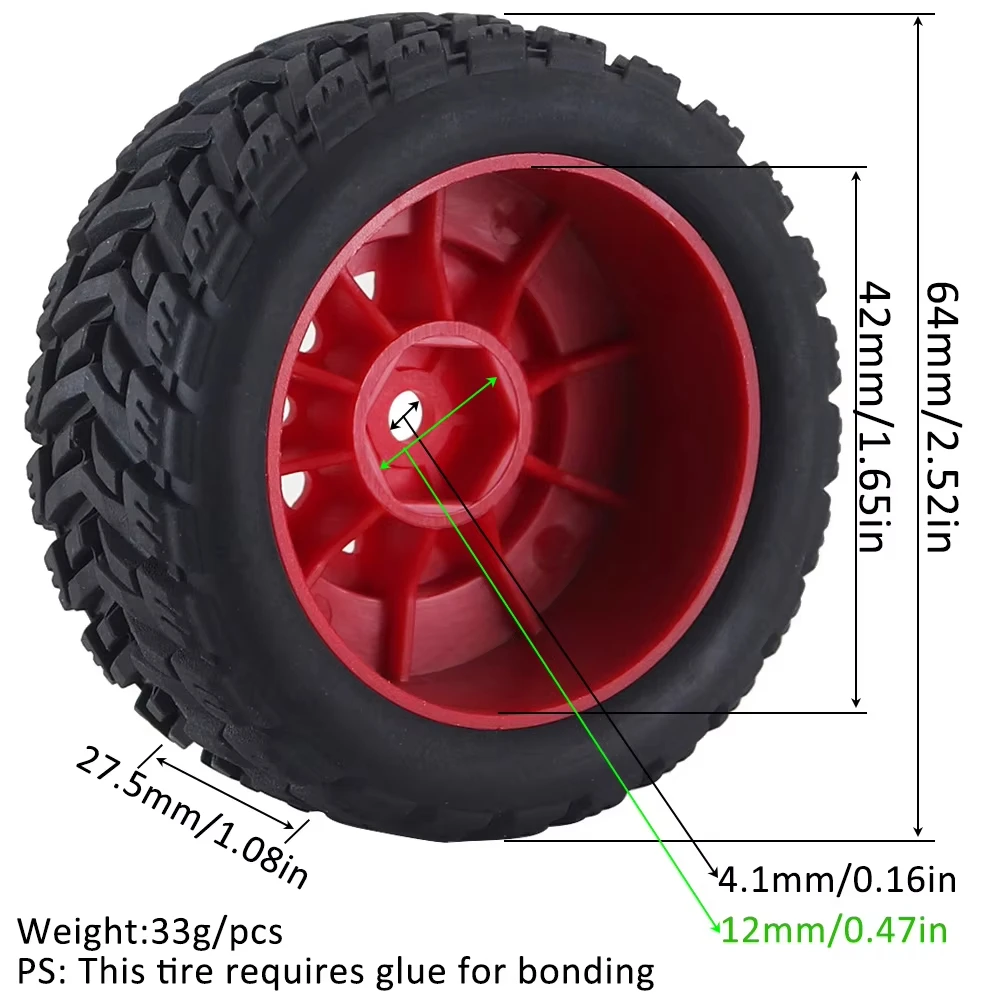 Rc Car 4pcs 64mm Rubber Tire Tyre 12mm Hex Platic Wheel Hub For Wltoys Arrma 1/14 Mini Mojave Grom Mjx Hyper 14301 Rc Car Parts