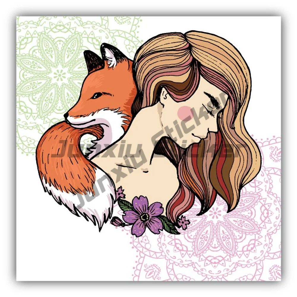 

Woman And Fox Portrait Sticker Car SUV bodywork Bumper Body Refrigerator Wall Decal Accessories Car Decoration Graphic Vinyl