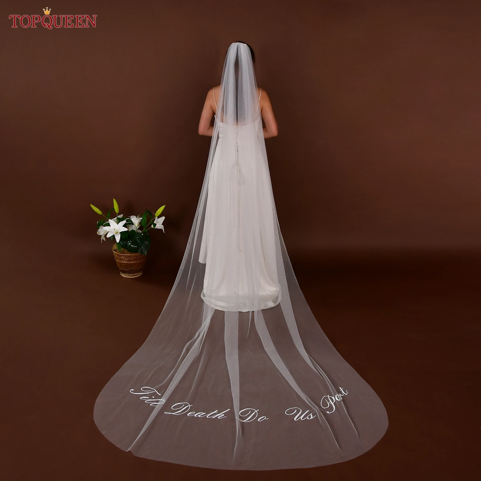 TOPQUEEN V319 حجاب الزفاف المطبوع رسالة الحجاب كاتدرائية Ins حجاب الزفاف اكسسوارات الزفاف طبقة واحدة للتخصيص