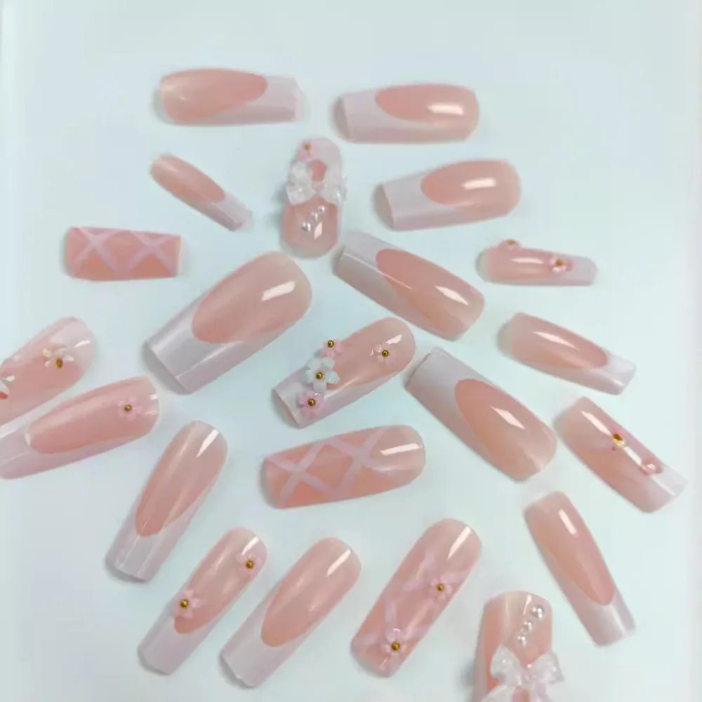 24 pçs moda caixão forma unhas falsas removível médio longo estilo manicure remendo ballet unhas falsas ferramenta de manicure