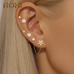 ROXI 925 Sterling Silver 1pc Flower/Heart Zircon Tassel Pierced Stud Earrings For Women Wedding Party Jewelry Gift aretes серьги