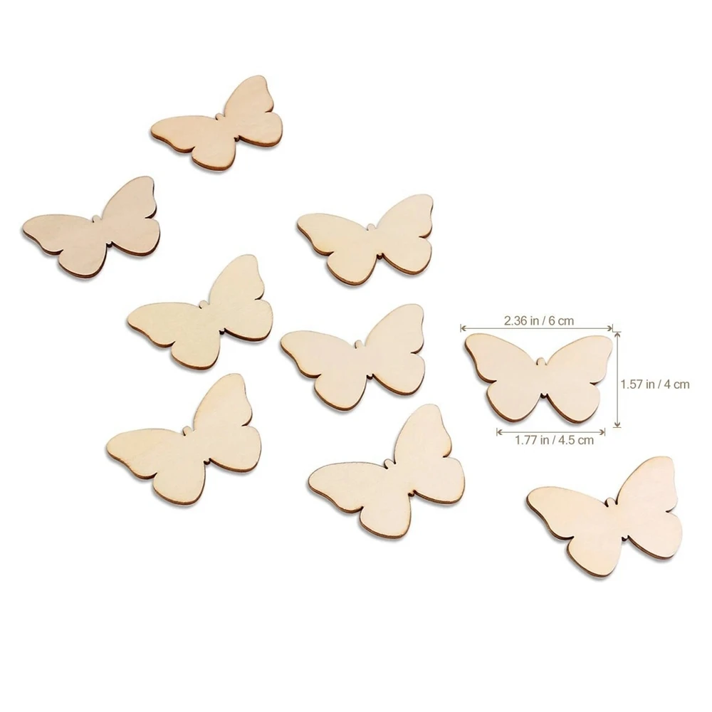 50pcs Butterfly Wooden Mini Crafts Wood Slices Ornaments For Birthday Wedding Party Table Decoration Kids DIY Painting Crafts