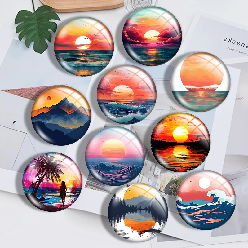 Sunrise Sunset Coastline Scenery  12mm/18mm/20mm/25mm Round Photo Glass Cabochon Demo Flat Back Making Findings