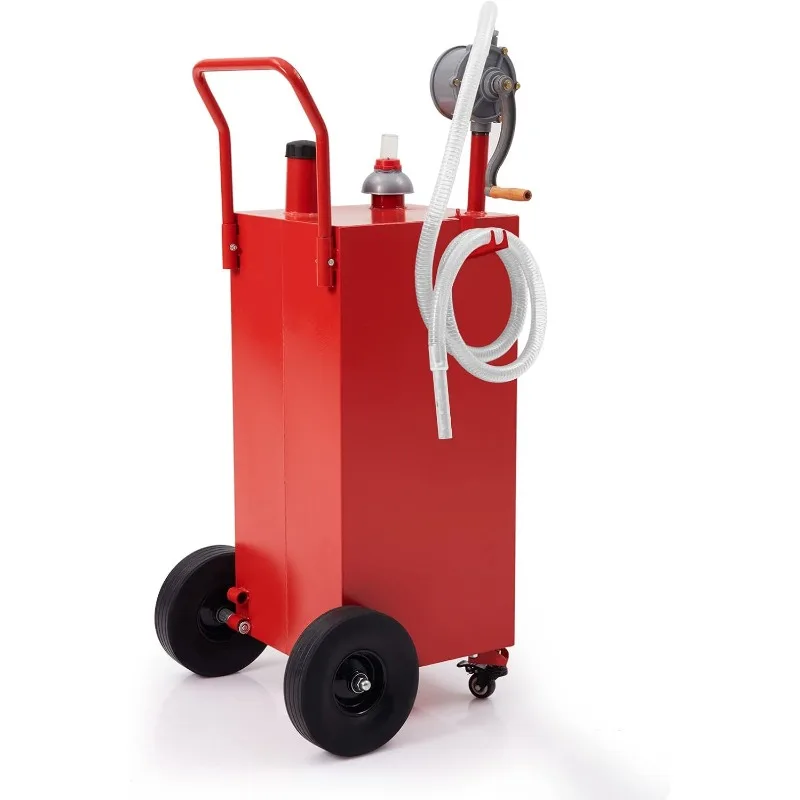 Gallon Fuel Gas Caddy Tank Gasoline Diesel Can Hand Siphon Pump With Rolling Flat-Free Solid Rubber Wheels for Boat, Atv, Car