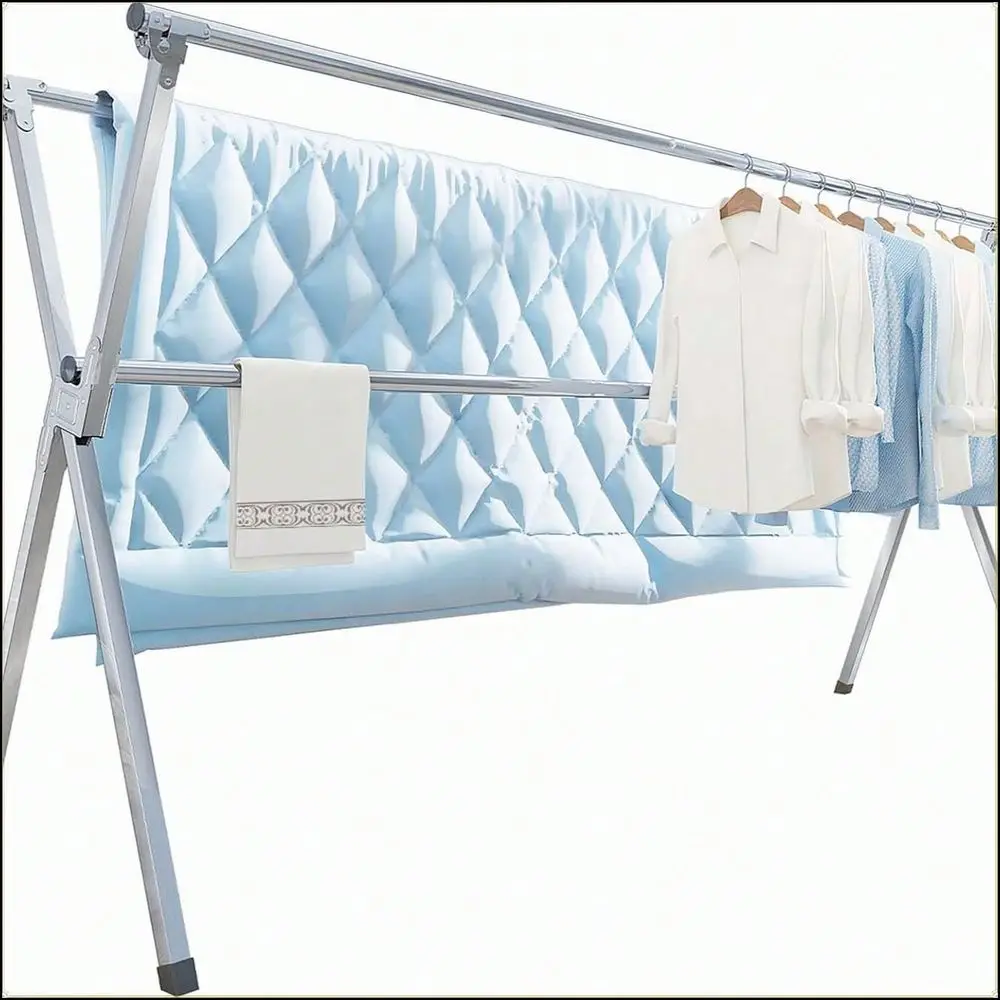 Outdoor Clothes Drying Rack Steel Black 63 Inches Folding Heavy Duty With 20 Hooks 12 Clips