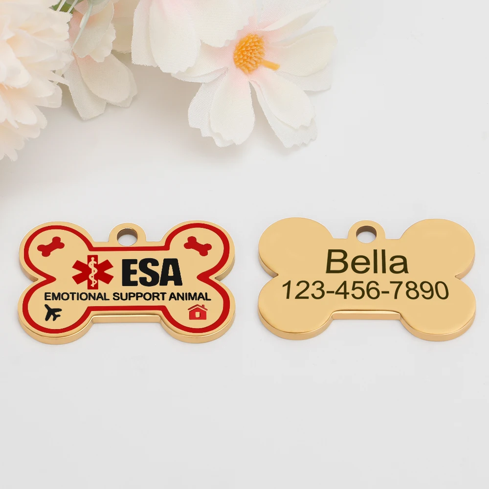 Personalisierte ESA-Hundemarke aus Edelstahl – Individuelle Emotional Support Animal (ESA) Haustier-ID-Anhänger in Knochenform – Detail 8