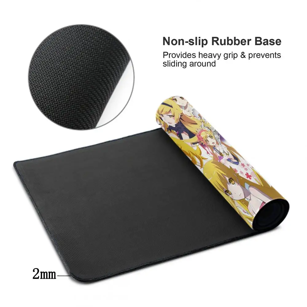 Anime monogatari série xxl grande mouse pad bonito kawaii shinobu oshino tapete de teclado de computador impressão hd bloqueio borda mesa