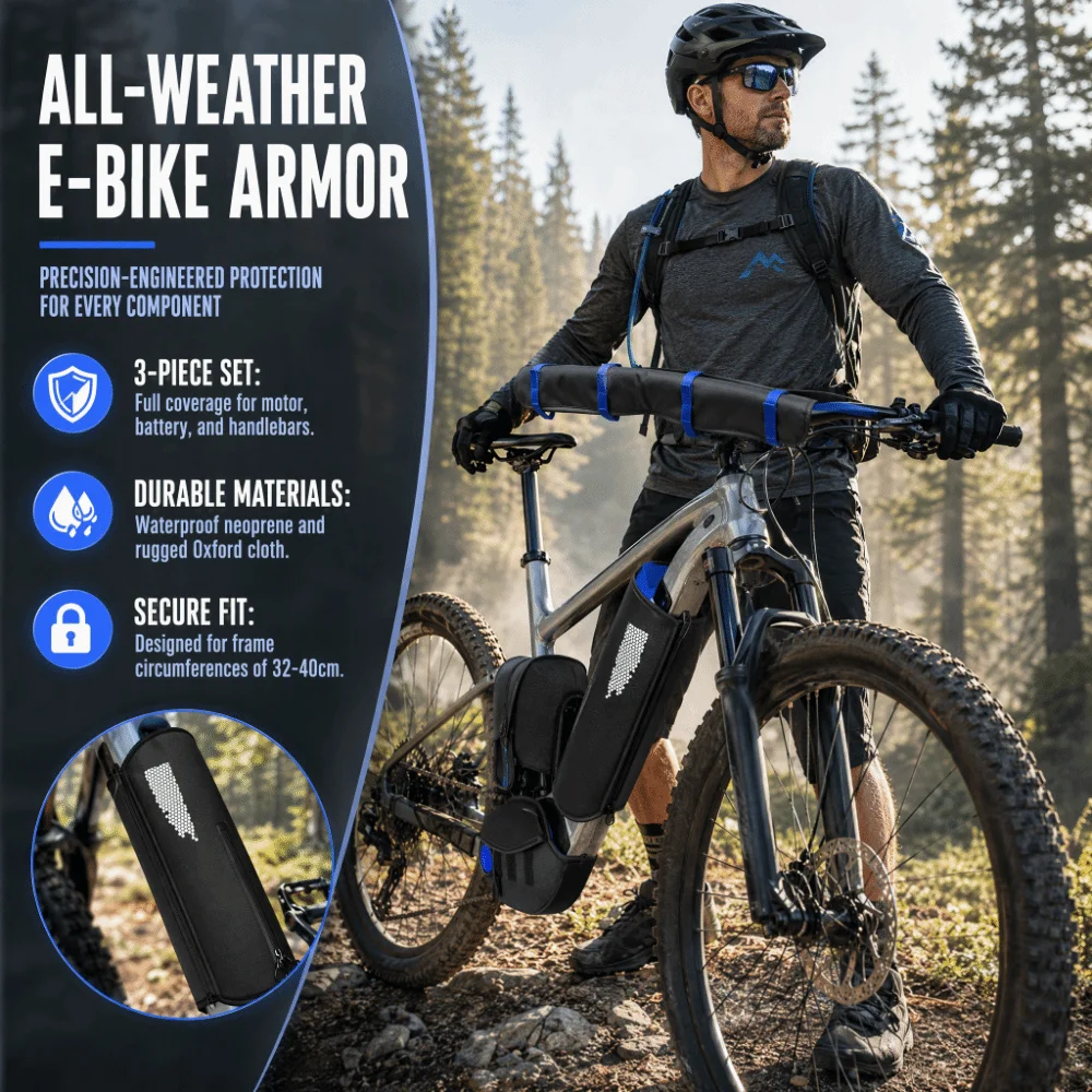 Waterproof E-Bike Cover Set Reflective Dustproof Handlebar Cover Set Weatherproof Oxford Fabric Electric Bicycle Protection