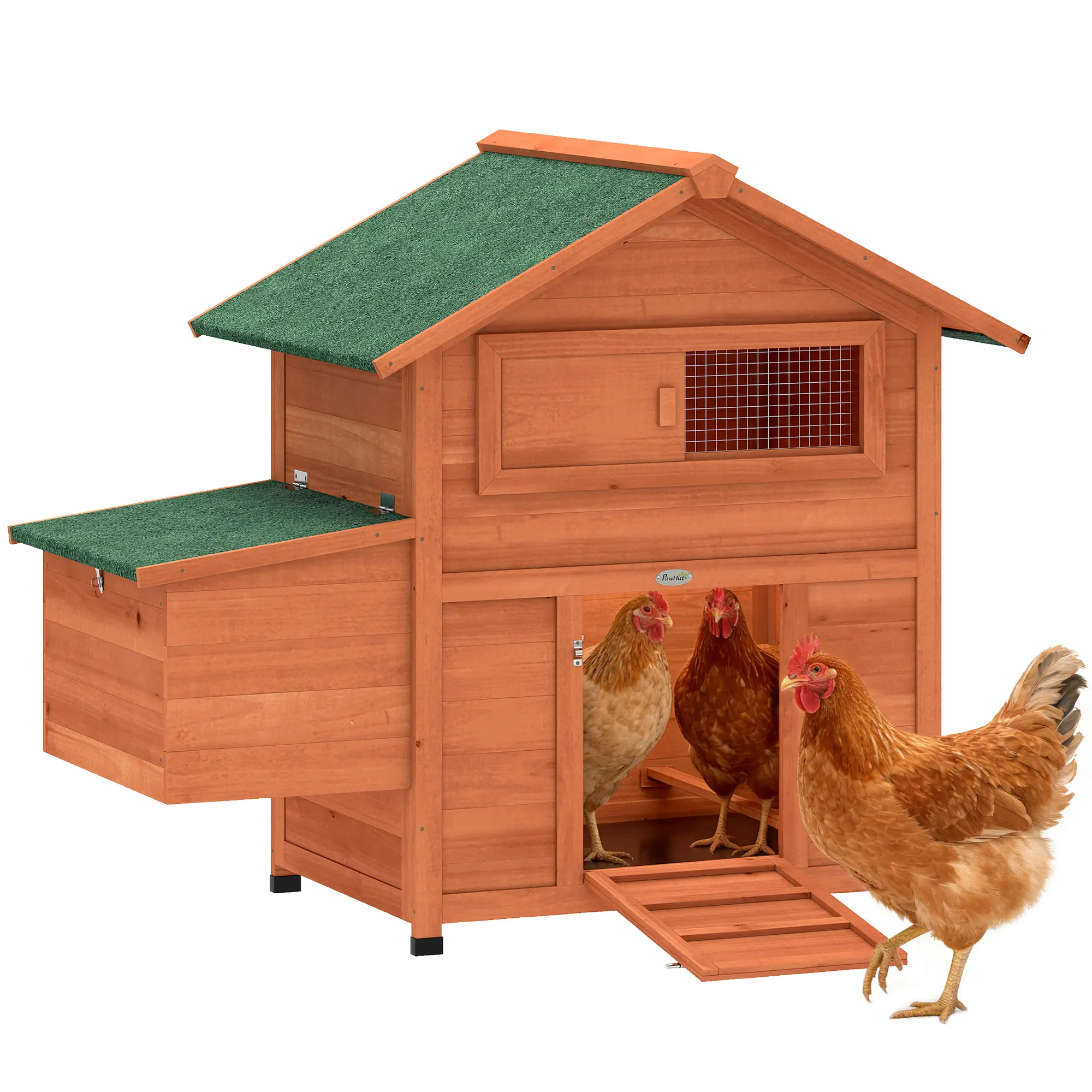 Pawhut Houten Buitenkippenhok 113,5x67,5x95,5 cm Kippenhok met Verwijderbare Laadbak Waterdicht Dak Hangbeugels