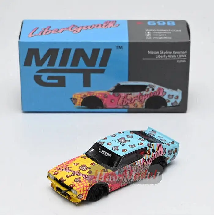 MINIGT 1/64 For Nissan Skyline Kenmeri Liberty Walk KUMA Car Model Alloy Diecast Simulation Boys Gift Hobby Display Ornaments