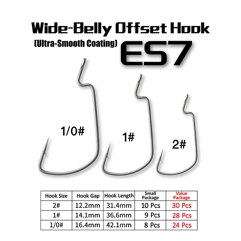 Cast&Catch Wide Gape Offset Hooks 24/28/30pcs High Carbon Steel Fishing Hooks for Soft Plastic Baits Bass Lure Tackle